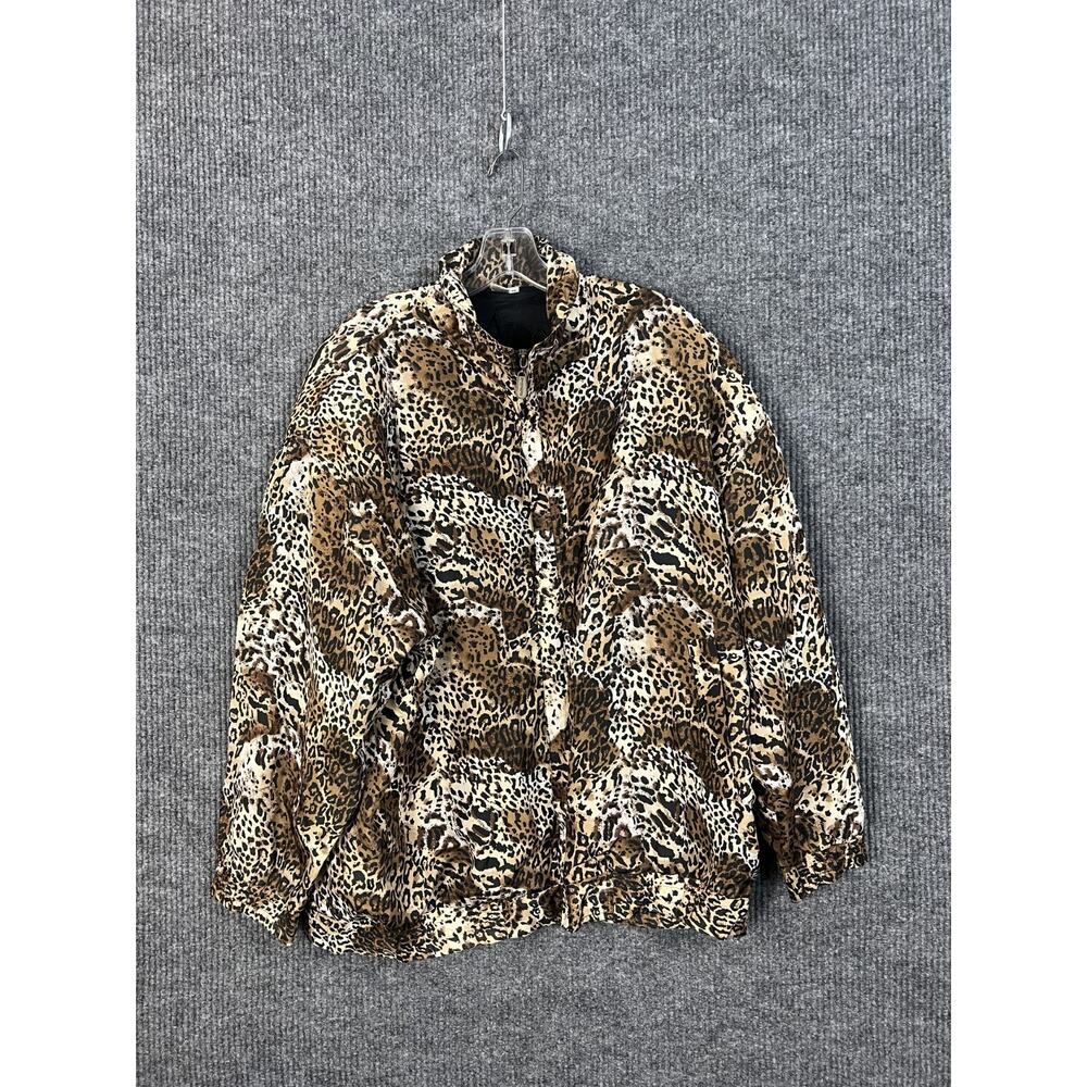 Vintage Coaco Jacket Womens 1X Bomber Animal Print Silk Full Zip Lined Classic